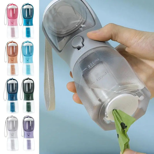 3-in-1 Dog Water Bottle – Drinking, Food & Waste Bag Dispenser