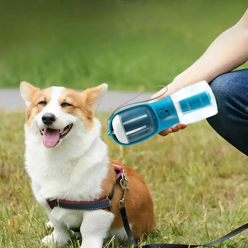3-in-1 Dog Water Bottle – Drinking, Food & Waste Bag Dispenser