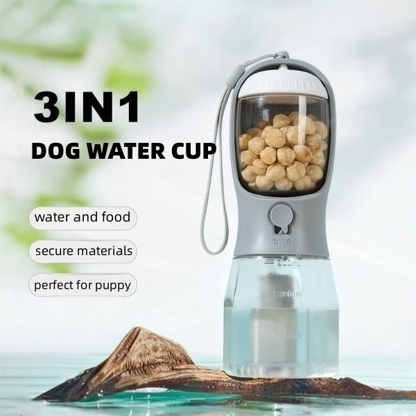 3-in-1 Dog Water Bottle – Drinking, Food & Waste Bag Dispenser